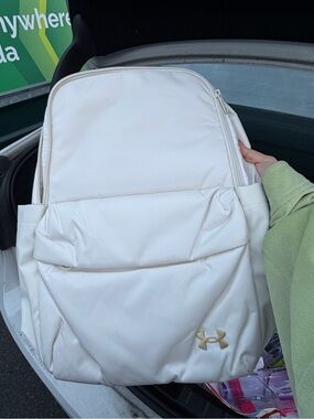 Under Armour Cream/White Puffer Backpack with Gold Logo